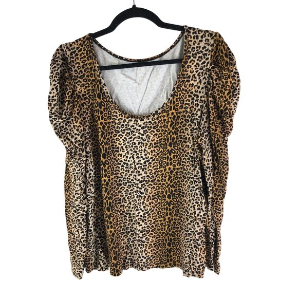 Gibson Latimer Womens Leopard Print Top Low Back Puff Sleeve XXL - Picture 2 of 4